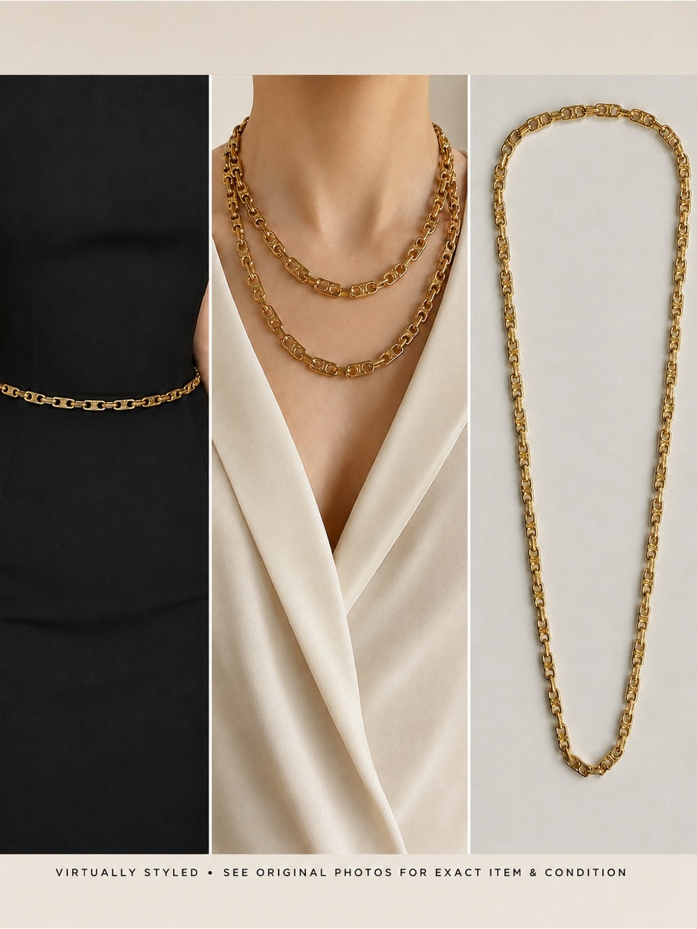 Vintage CELINE Triomphe Macadam 32” Gold Tone Chain Necklace Belt